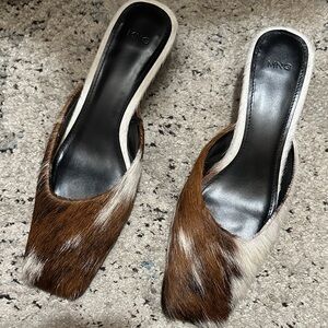 Mango Two-Tone Faux Fur Cowhide Mules
